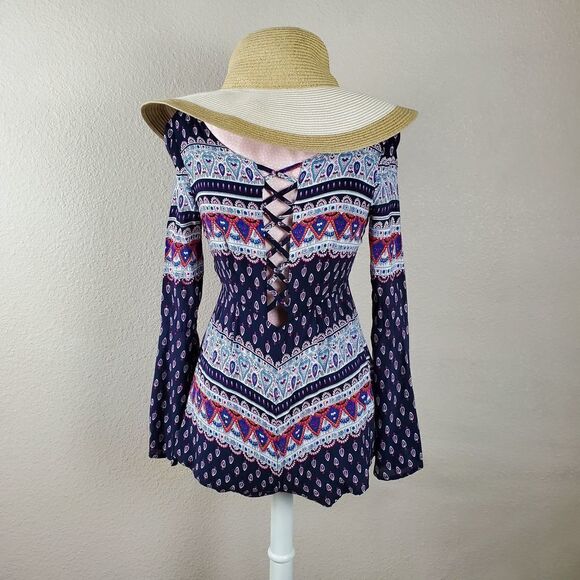L’Atiste Lace-Up Bell Sleeves Romper Festival Fairycore Cottagecore Bohemian - Picture 1 of 7
